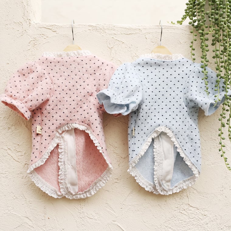 baby dot cardigan S ~ XL 2color / 犬服 秋冬 可愛い 犬の服 トップス ドッグウェア アンゴラ カーディガン もこもこ 暖かい 室内服 小型犬 中型犬 お揃い 韓国ワンコ服 アウター