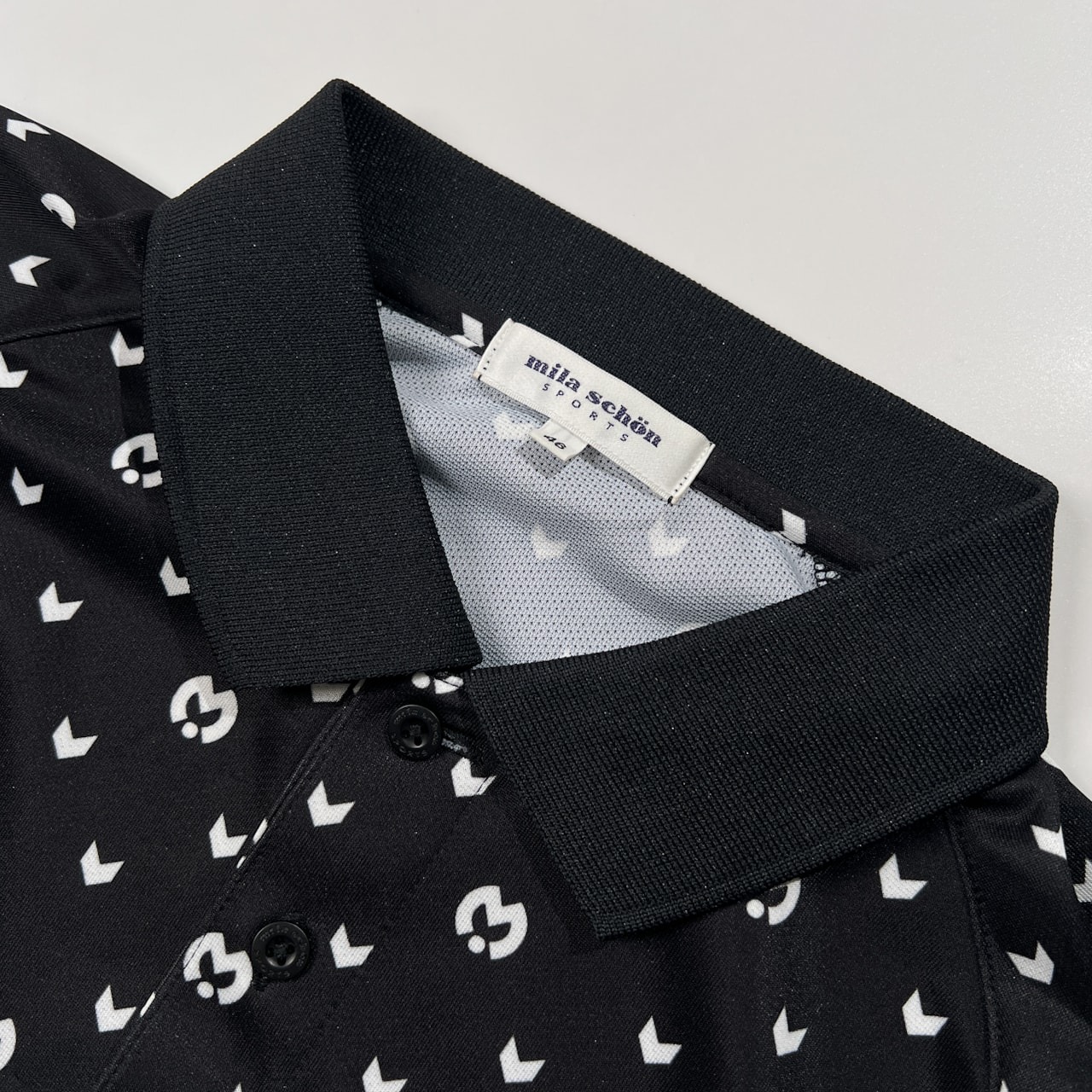 mila schon SPORTS ミラショーン スポーツ 総柄 半袖 ポロシャツ サイズ 46 /メンズ/ブラック/ゴルフ/日本製