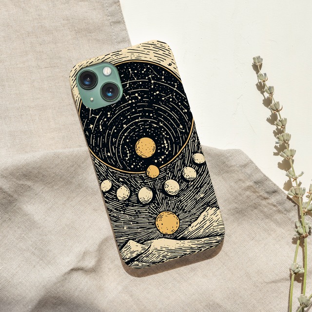 受注生産 iPhoneケース 月相と山並みの黒背景星図｜天体図 STAR080C