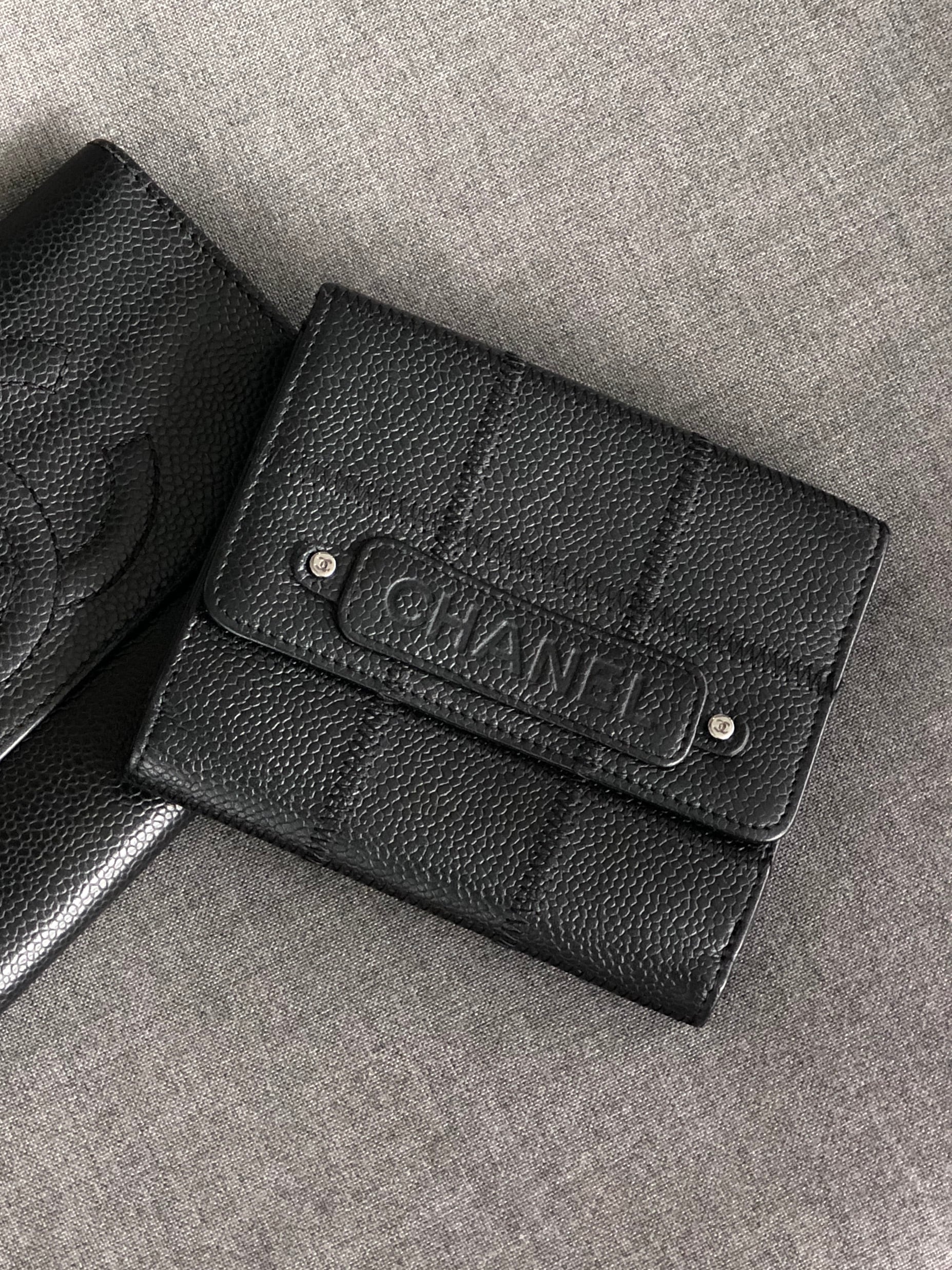 CHANEL シャネル チョコバー 財布 ブラック ロゴ キャビアスキン 二つ折り vintage ヴィンテージ オールド 2r56zg