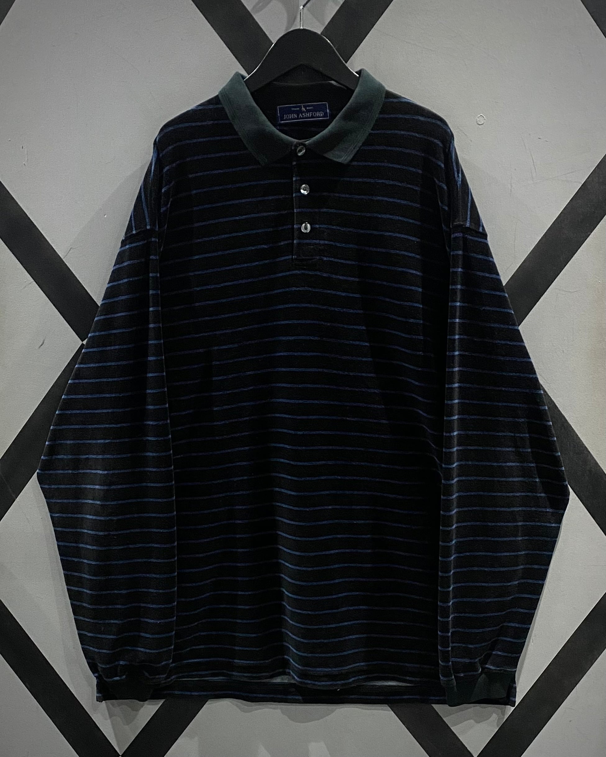 X VINTAGE】Horizontal Stripe Vintage Loose Velour Polo Shirt
