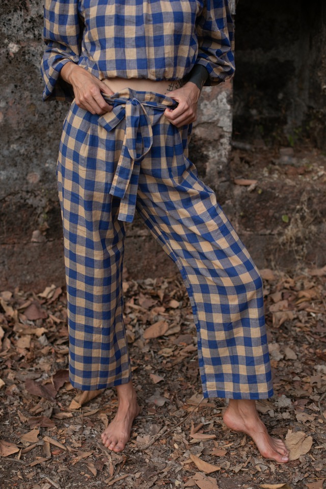 Handloom Check Belt Pants