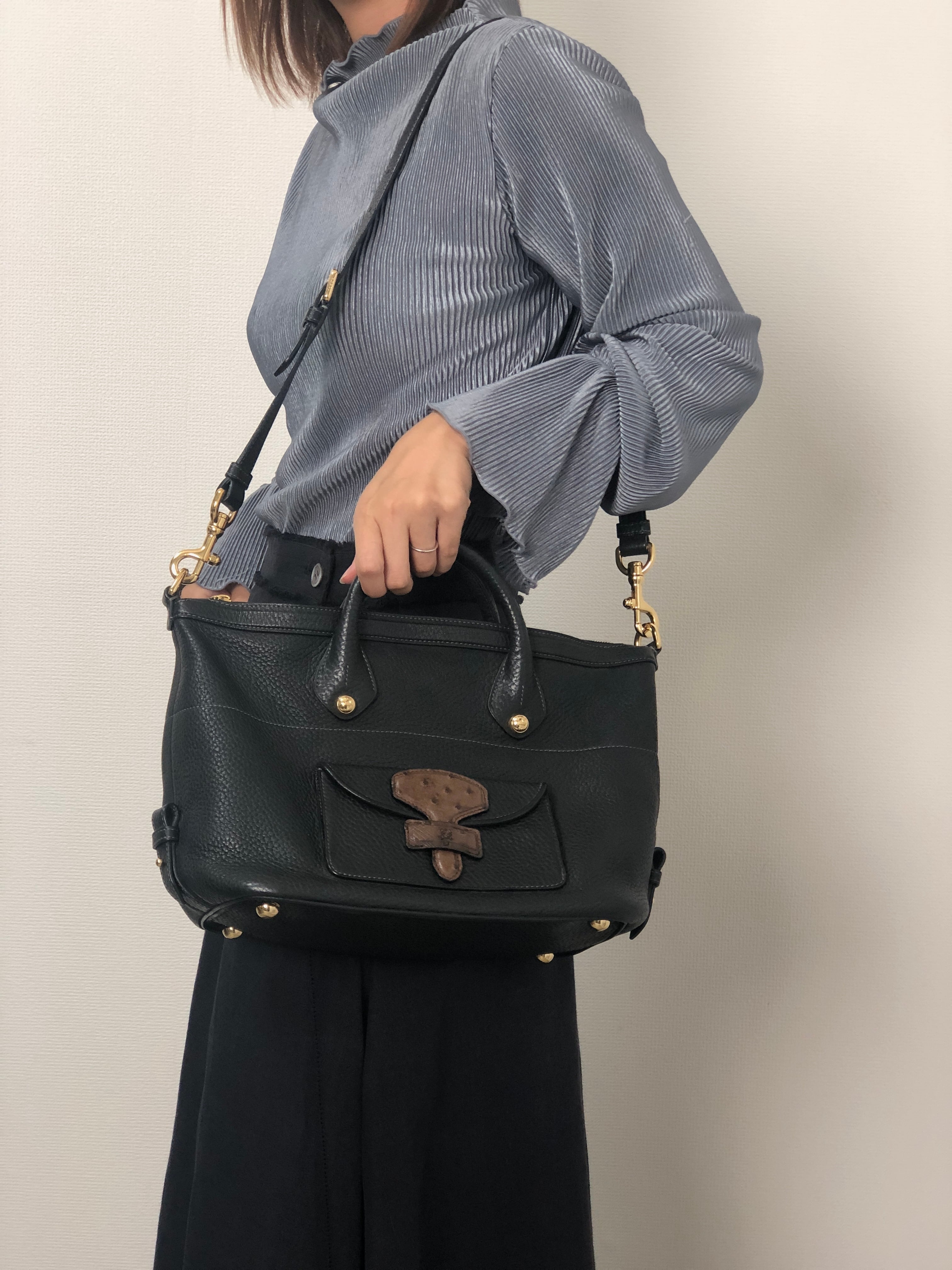 LOEWE ロエベ ショルダーバッグ ブラック アナグラム レザー コンビ