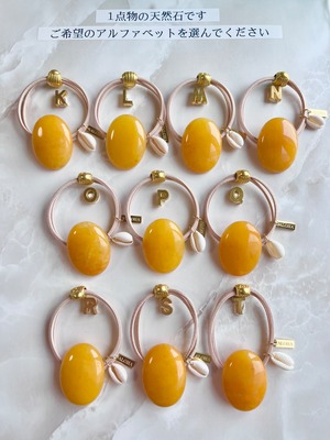 Hawaiian Sun yellow agate hair accessory(ハワイアンイエローアゲート天然石ヘアゴム)