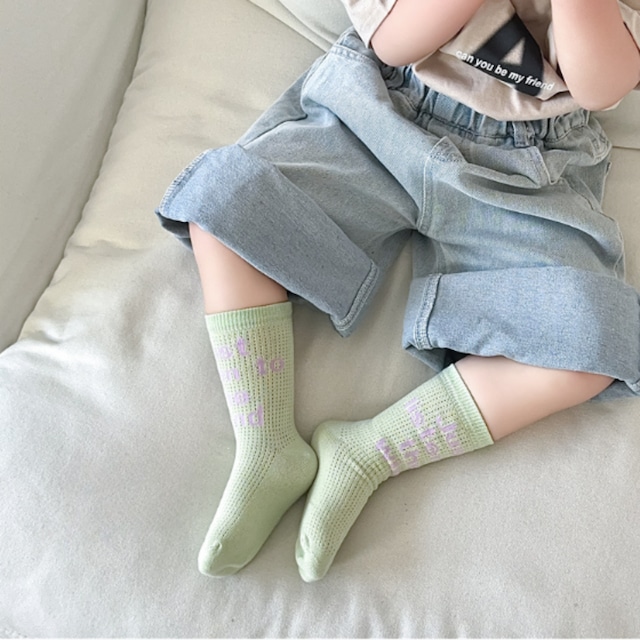 【即納】ブルーのキャンディカラーメッセージソックス 3足セット