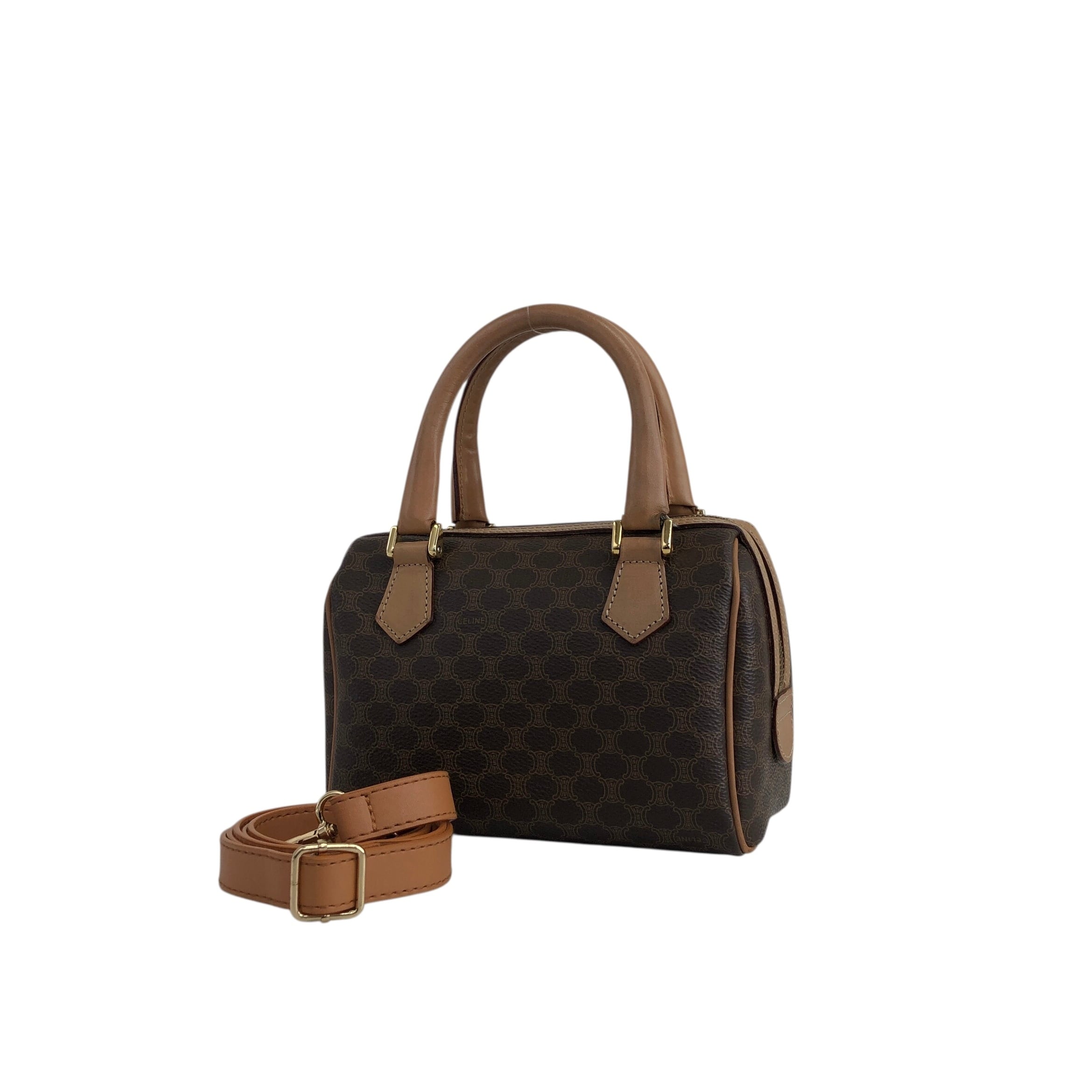 CELINE セリーヌ マカダム ハンドバッグ ブラウン PVC/レザー マイクロ