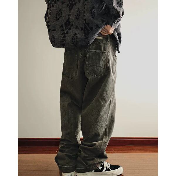 Wide silhouette denim pants P115