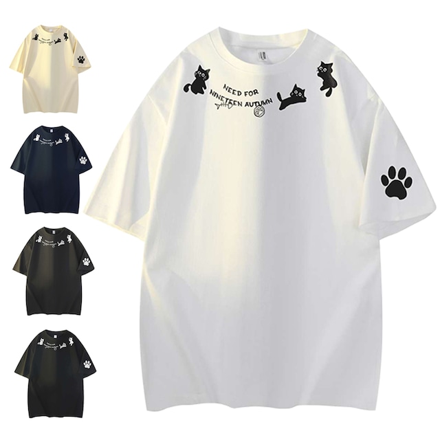 【ImcTLシリーズ】★Tシャツ★ ユニセックス 5color トップス 猫 猫柄 メンズ レディース 黒 灰 白 青