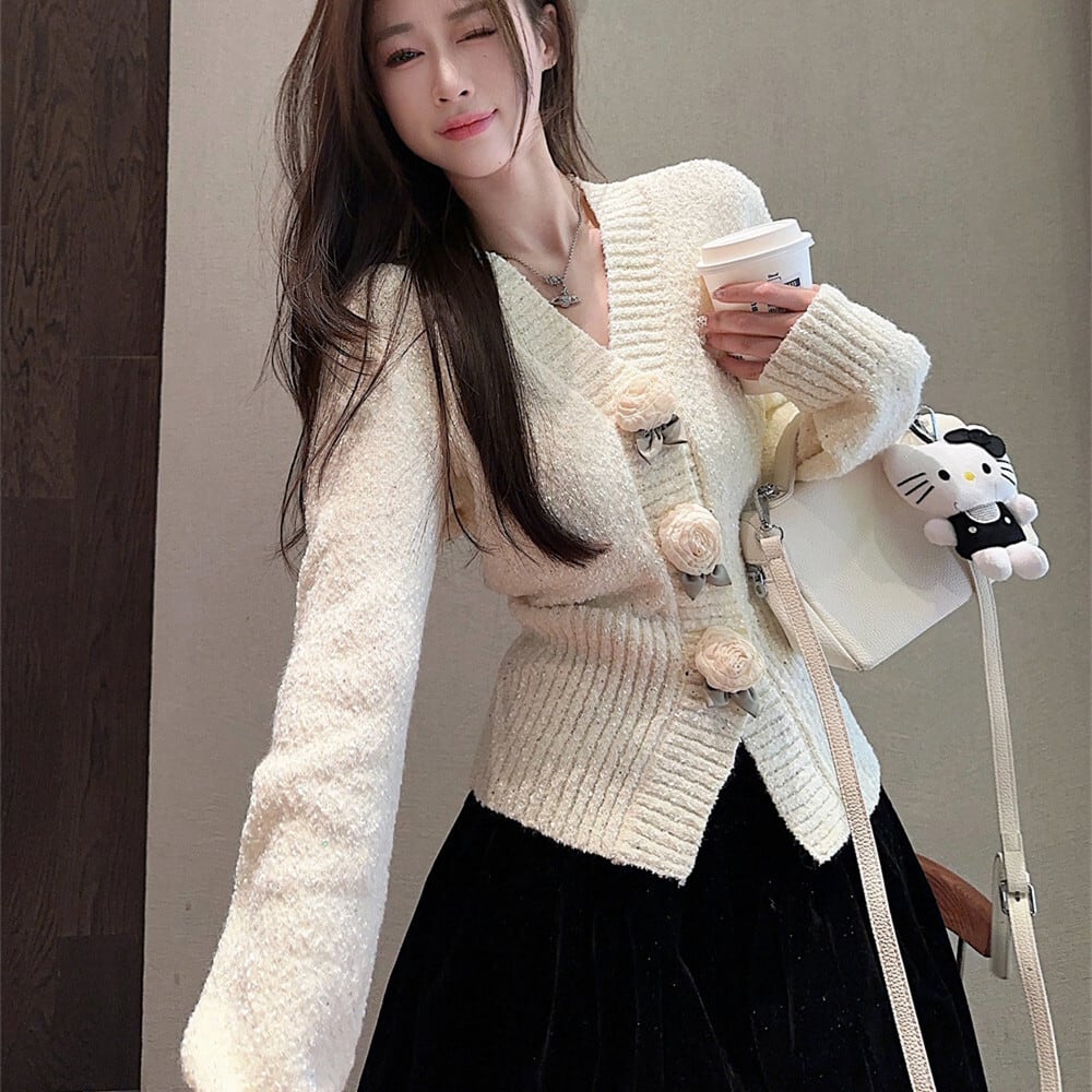 【outer】立体フラワーニットカーデ M27668