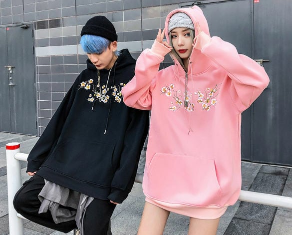 トップス パーカー トレーナー フード 刺繍 鶴 ペア バックプリント