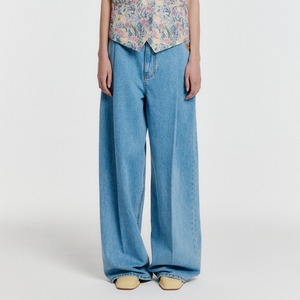 EENK　FOLDED FRONT WIDE DENIM PANTS　BLUE