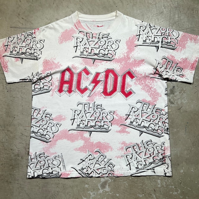 90's AC/DC エーシーディーシー The Razors Edge オールオーバープリントTee 総柄 BROCKUMボディ バンTee 1990年 XL相当 希少 ヴィンテージ BA-2306 RM2725H