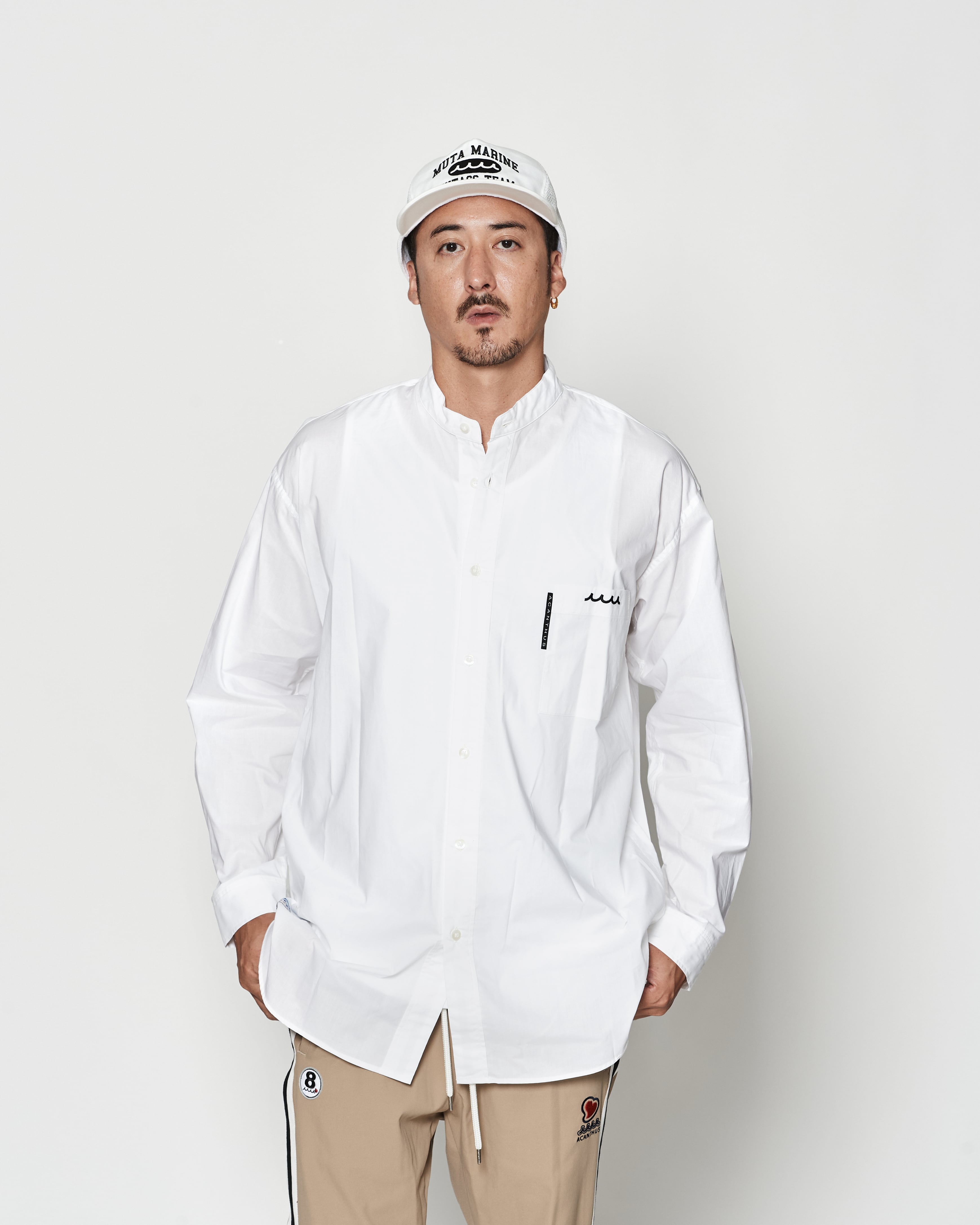 muta MARINE × ACANTHUS オーバーサイズ バンドカラーシャツ