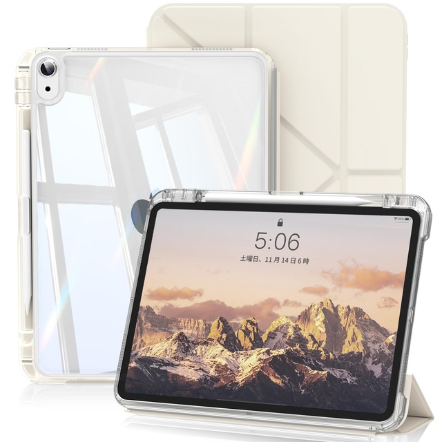 SQBEBS iPad 11世代 /10世代 ケース 分離式 11インチ 2025/10.9インチ 2022 透明 背面 着脱式 カバー ペン収納 三つ折り多機能 スタンド Touch IDと オートスリープ 機能対応 軽量 薄型 耐衝撃 クリア 対応 iPad A16 ケース ホワイト