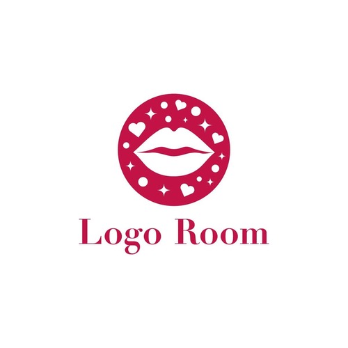 No610 唇のポップなロゴ【唇、口、赤、単色、円形、シンプル、ポップ、明るい、美容、サロン、エステ、ネイル、ショップ、商品、販売、飲食】