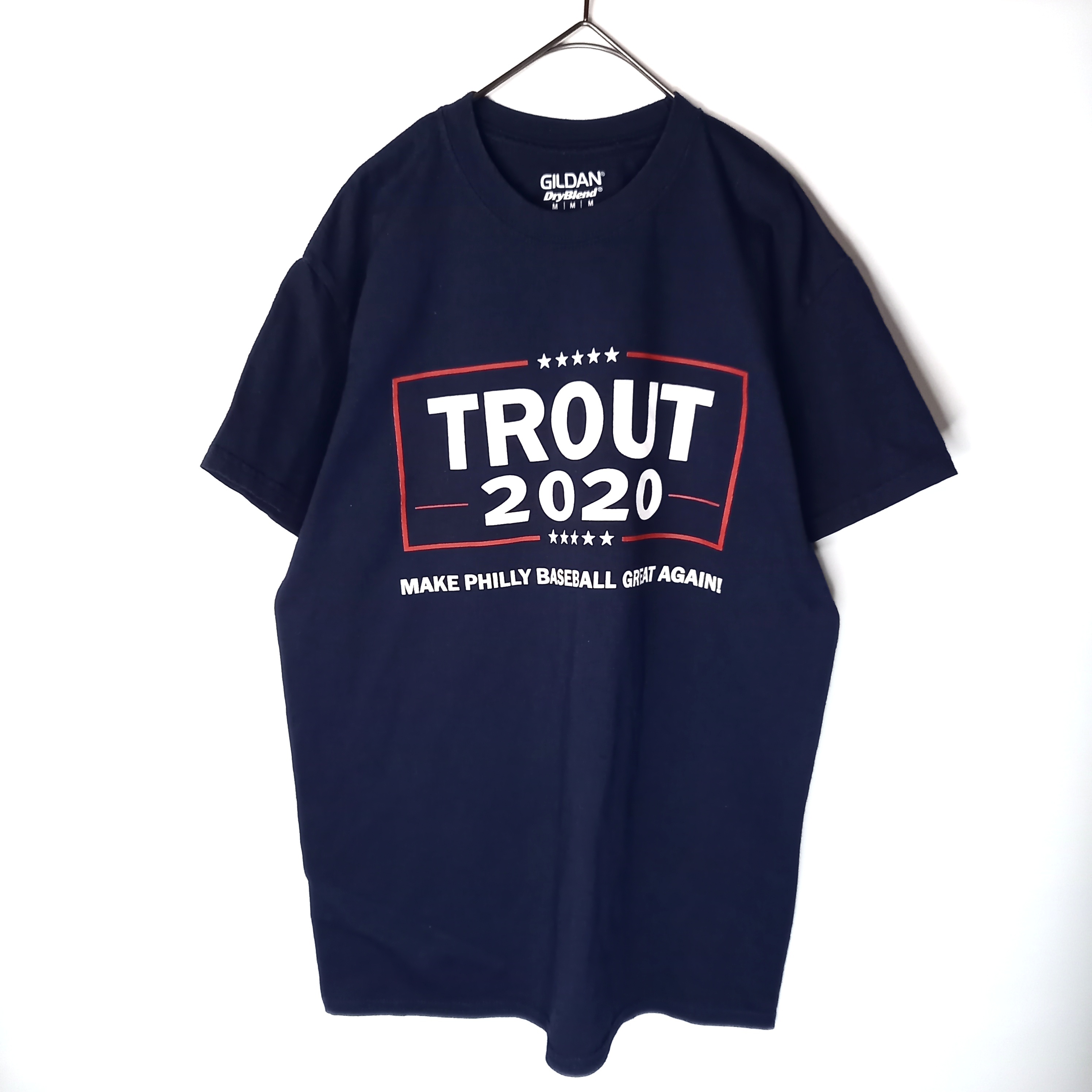 ギルダン　クルーネック　プリントTシャツ　半袖　ネイビー　M