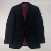 上下 TAKEO KIKUCHI タケオキクチ EVANDALE SILK&WOOL ストライプ テーラードジャケット パンツ セットアップ スーツ/ブラック メンズ
