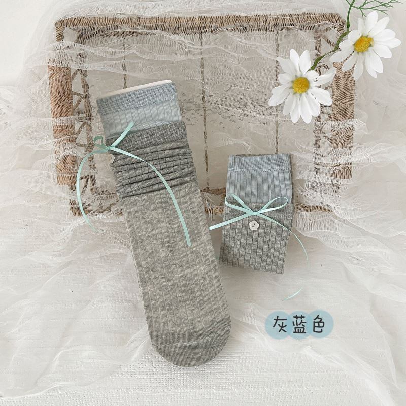 リボン＆フラワーボタン レイヤードソックス