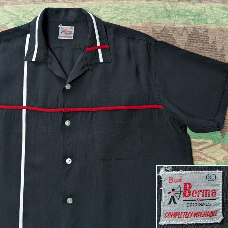 50s～ Bud Berma Black Rayon Box Shirt (XL) | Wonder Wear