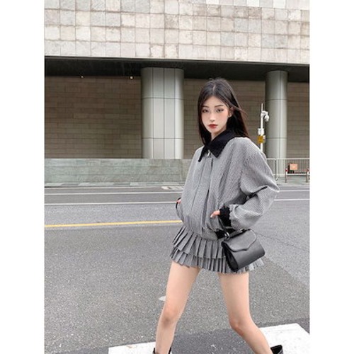 24 ファッション ジャージ アメリカンレトロ チェックジャケット カジュアル パーカー セットアップ レディース スウェット上下セット 2点セット