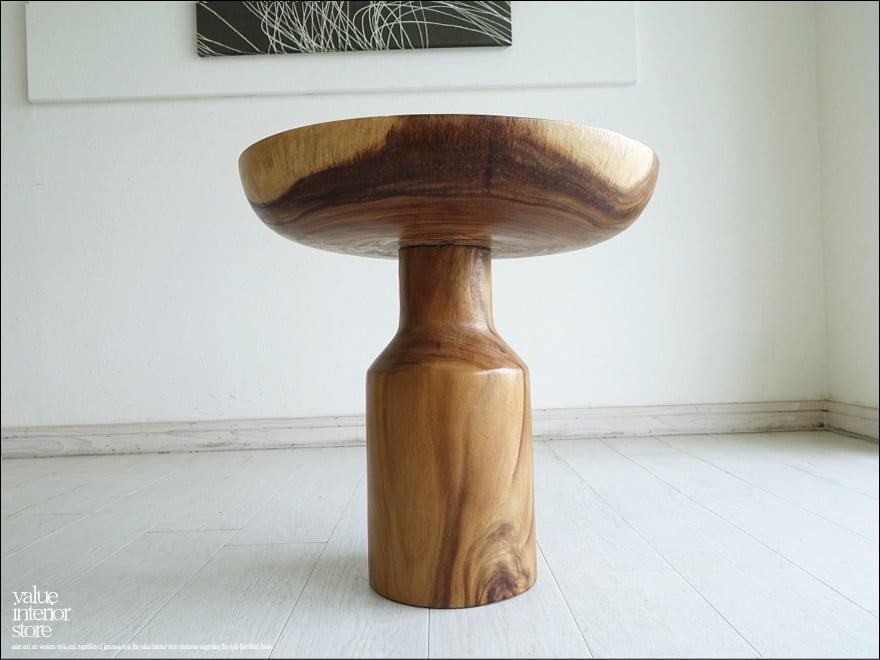 総無垢材 サイドテーブルTasse 丸テーブル 円卓 花台 円形 プランツスタンド ナチュラル モンキーポッド総無垢 Φ50cm