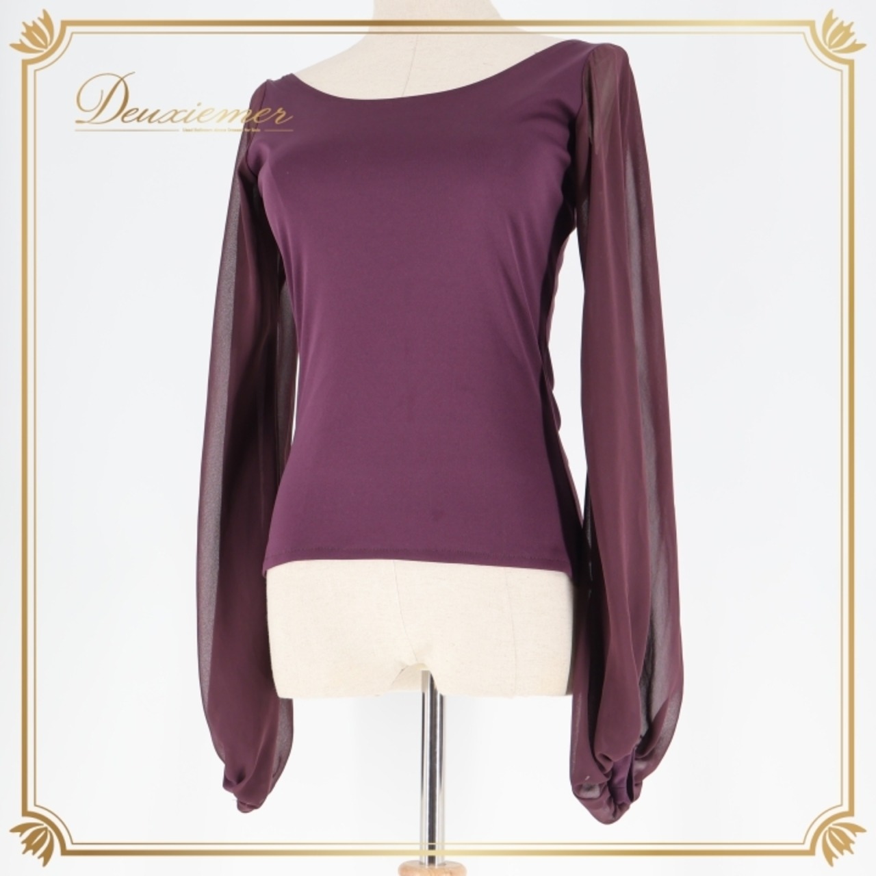 社交ダンス 衣装 トップス ブラウス パープル系 白樺ドレス 日本製 無地 シンプル 練習 レッスン 伸縮 ストレッチ 紫 透け感 長袖 上品 落ち着いた色 ダンス衣装 イベント ステージ パーティー かわいい