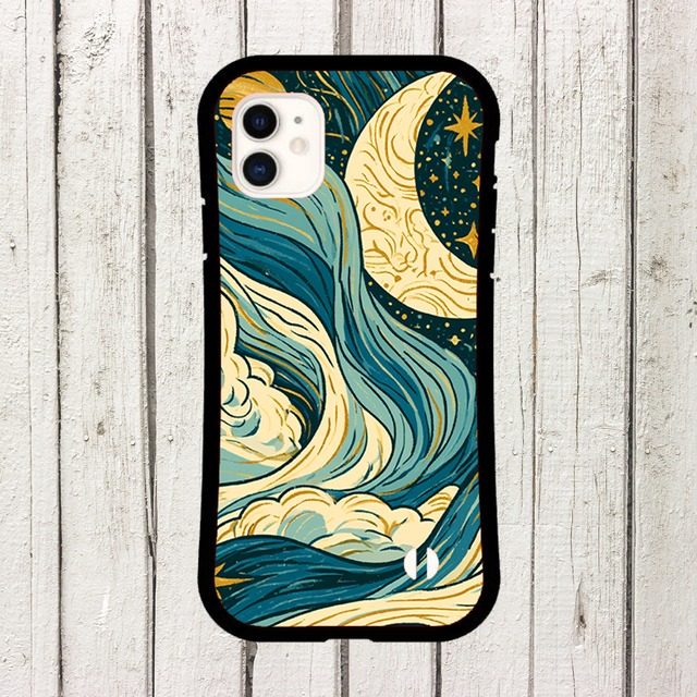 受注生産 iPhoneケース 月夜と波の流線星図｜天体図風 STAR013B