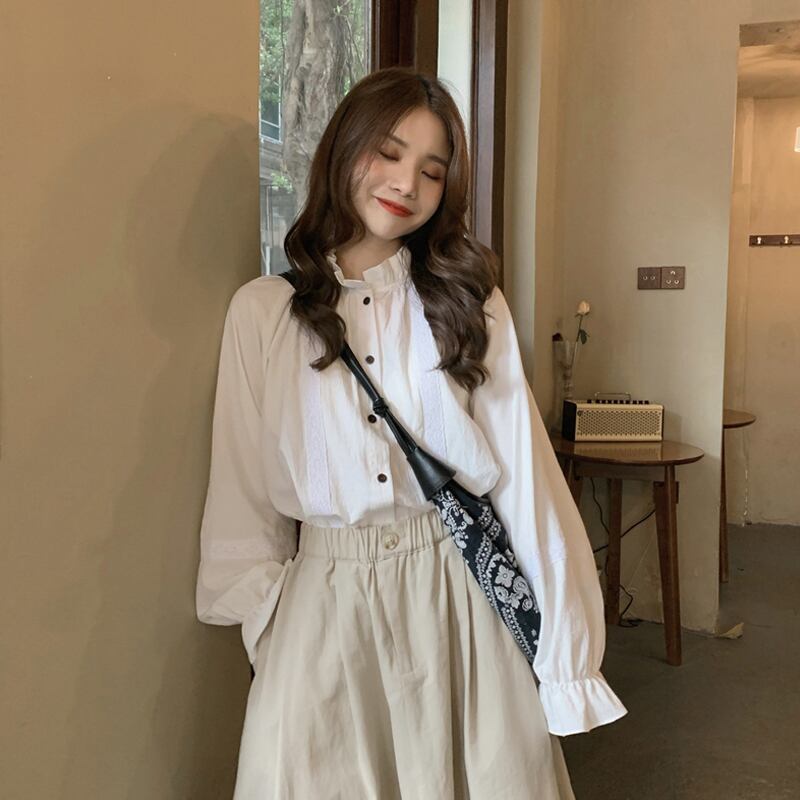 ホワイトシャツ スプリングスタンダードブラウス ロング レトロ 春物 試着室67139961560