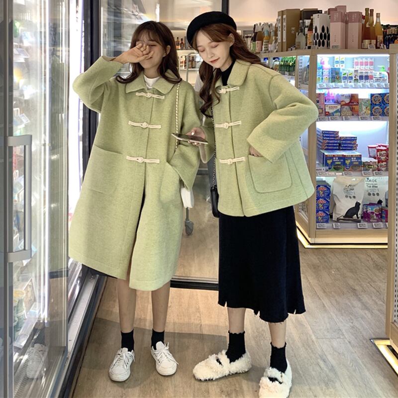 ウィンタースタンダードバックルロングショートコート オータム レトロ 秋物 冬物 萌量不足41722741155