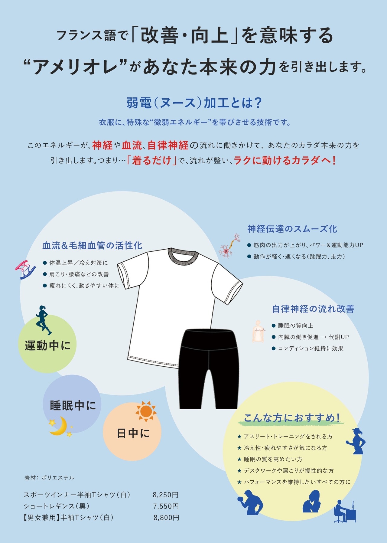 アメリオレ　男女兼用白Tシャツ　（リカバリーウェア）