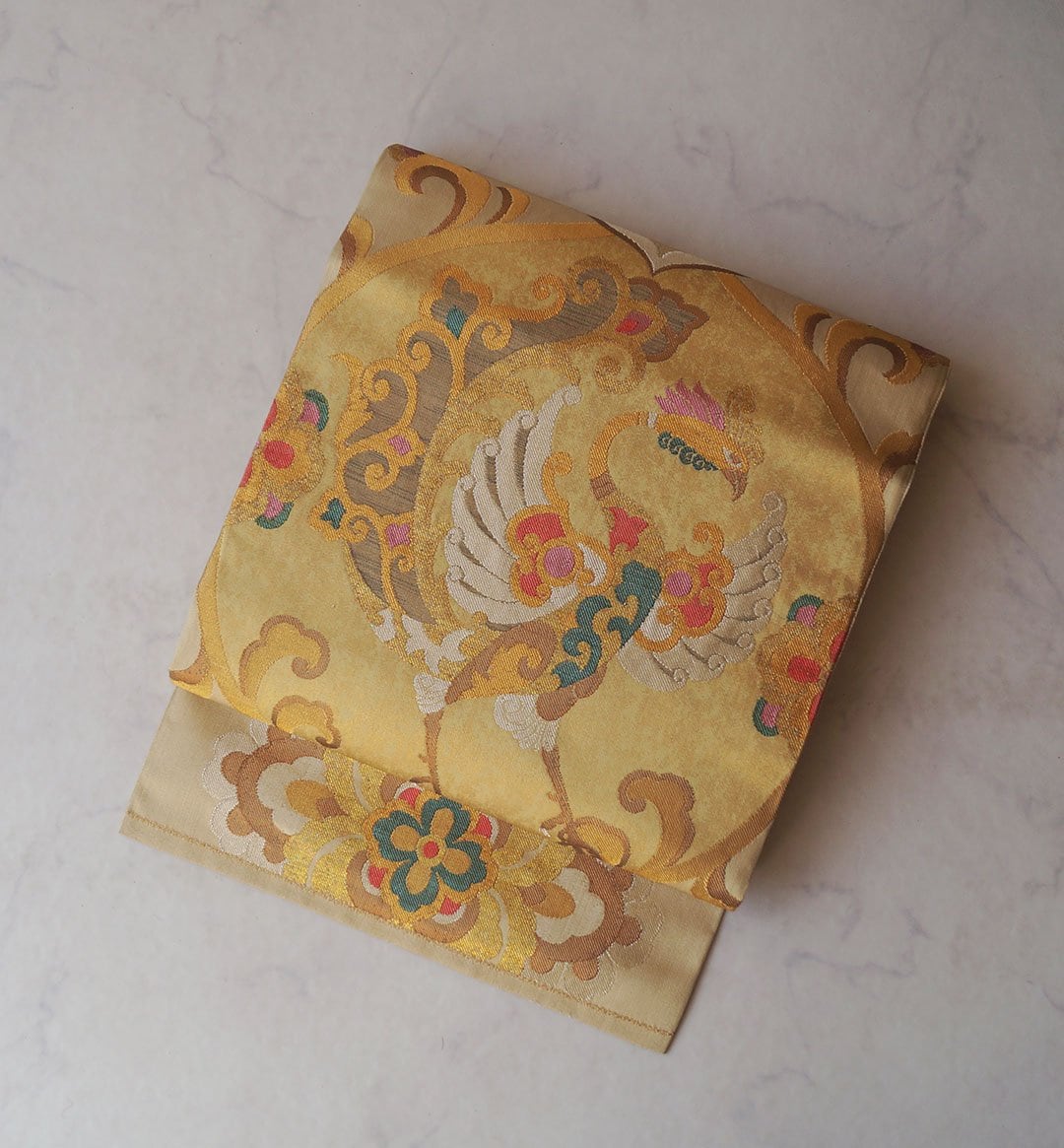 【ふくろ帯】洛風林謹製 蒸栗色ゴールド地 鳳凰文 袋帯