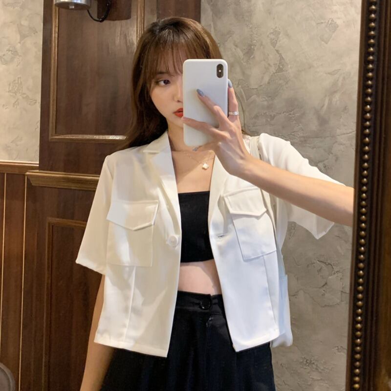 ブラックジャケット サマー薄手ショートハイウェスト 夏物 YY-ファッション93654250619