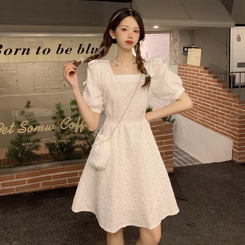 スリーブホワイトドレス サマースカート 夏物 スクウェア スーパーモール86389524309