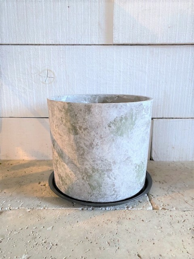 セメント鉢＆アイアン皿（トール）　※Φ16（口径Φ14）×高さ19ｃｍ　５号鉢サイズ