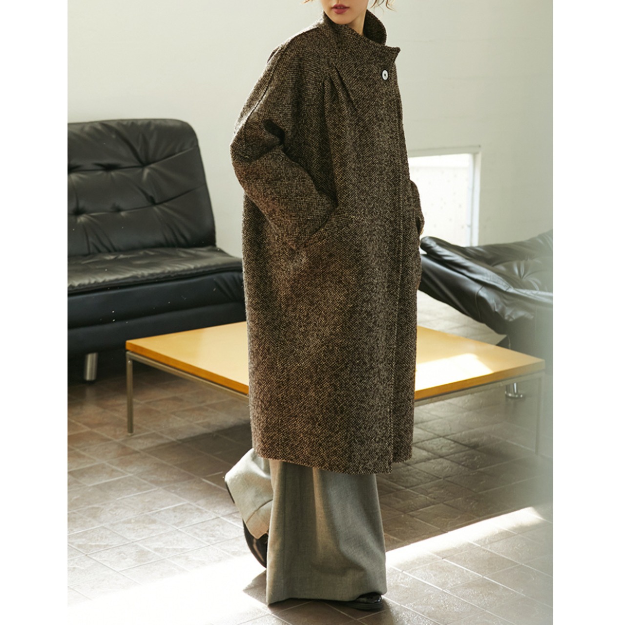 レトロツィード スタンドカラーコート W01362