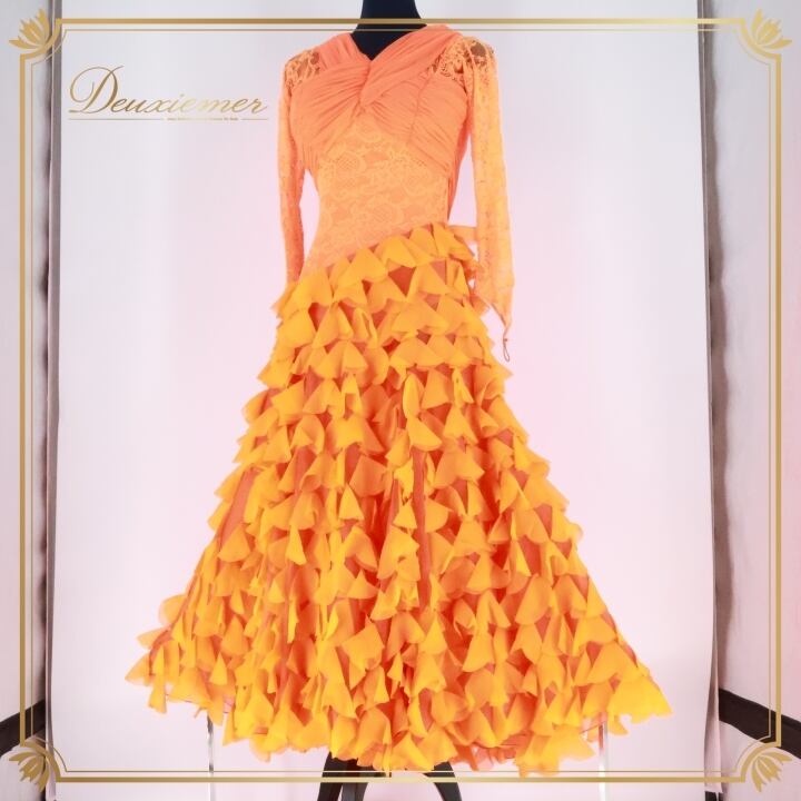 社交ダンス 白樺製 オレンジ スタンダードドレス 社交ダンス 【白樺