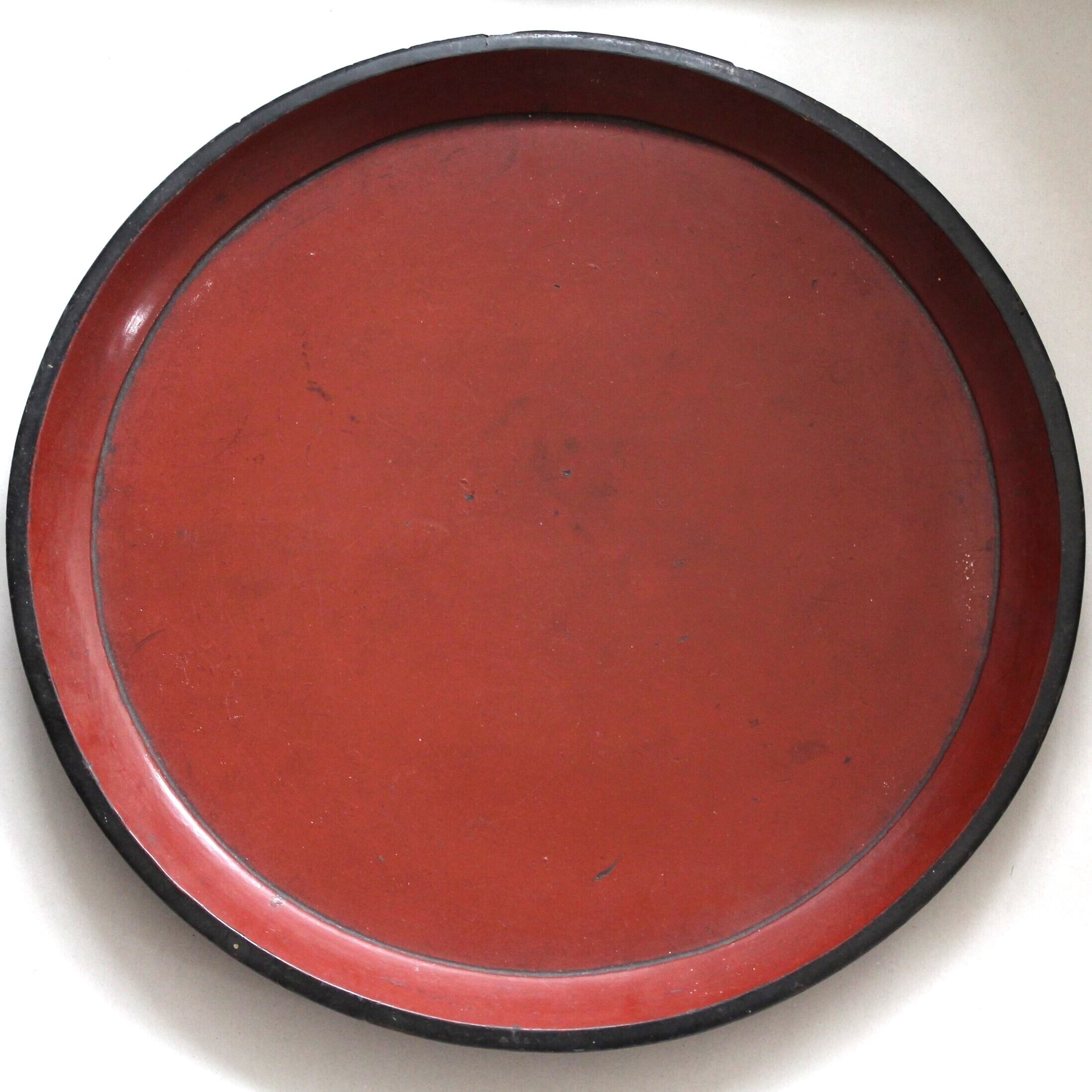 赤と黒】赤黒漆丸盆 d39.6cm Red and Black Lacquered Wooden Round