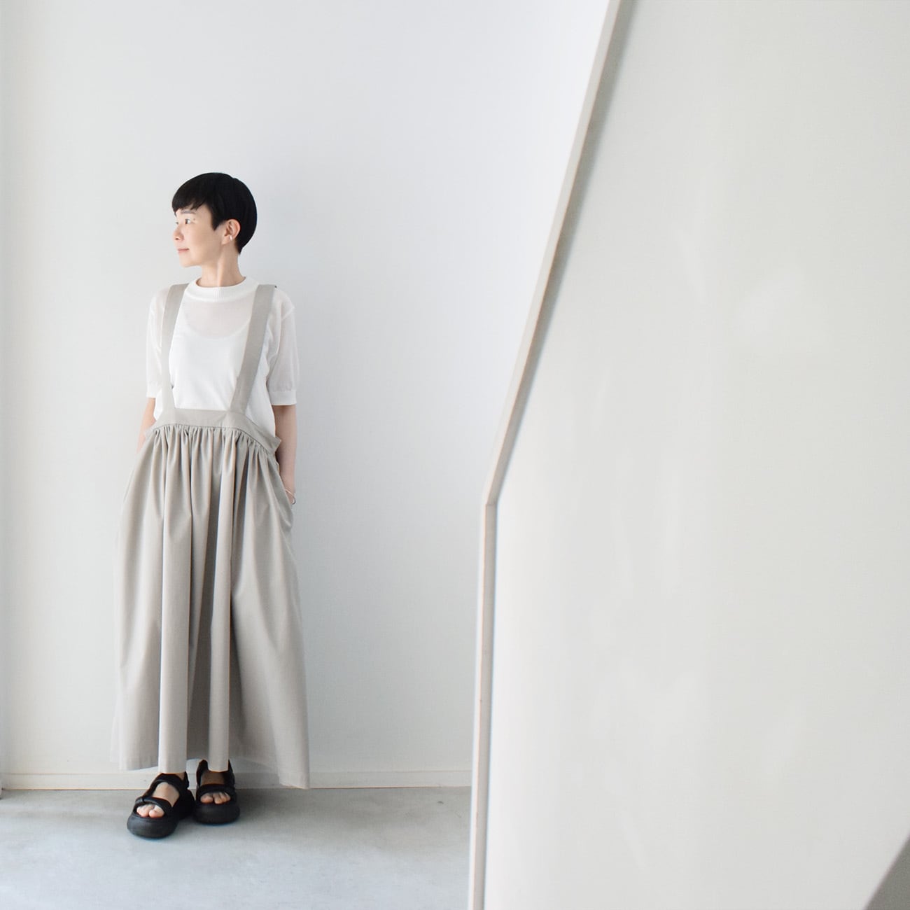 ギャザージャンパースカート：グレー［SK03JSGY］ | skep-online shop