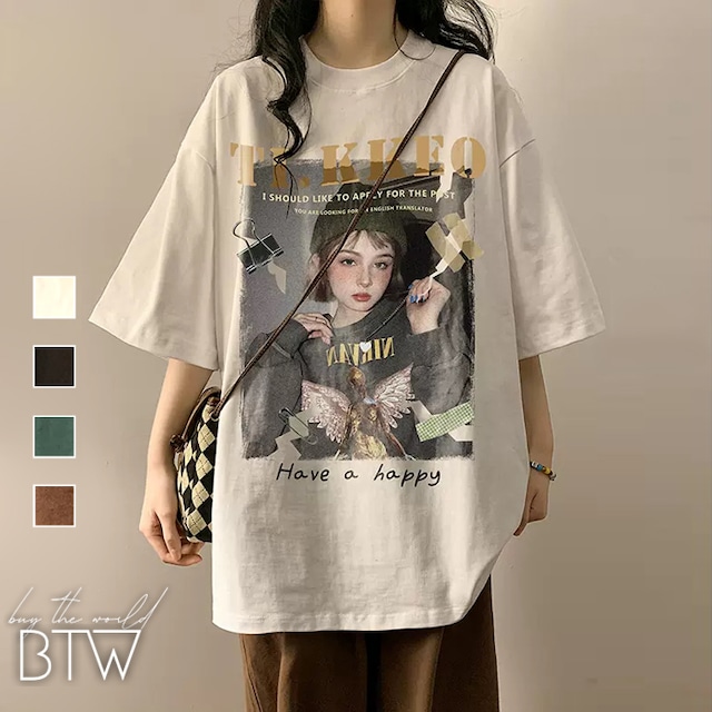 【韓国レディースファッション】フォトプリントTシャツ カジュアル クール ストリート ユニセックス ゆったり プチプラ BW2569