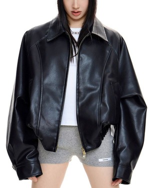 Faux Leather Zip-up Jacket 504097