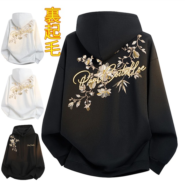 ♥裏起毛フラワー＆レタープリント パーカー！【ImcTLシリーズ】★パーカー★ 裏起毛 ユニセックス 3color トップス