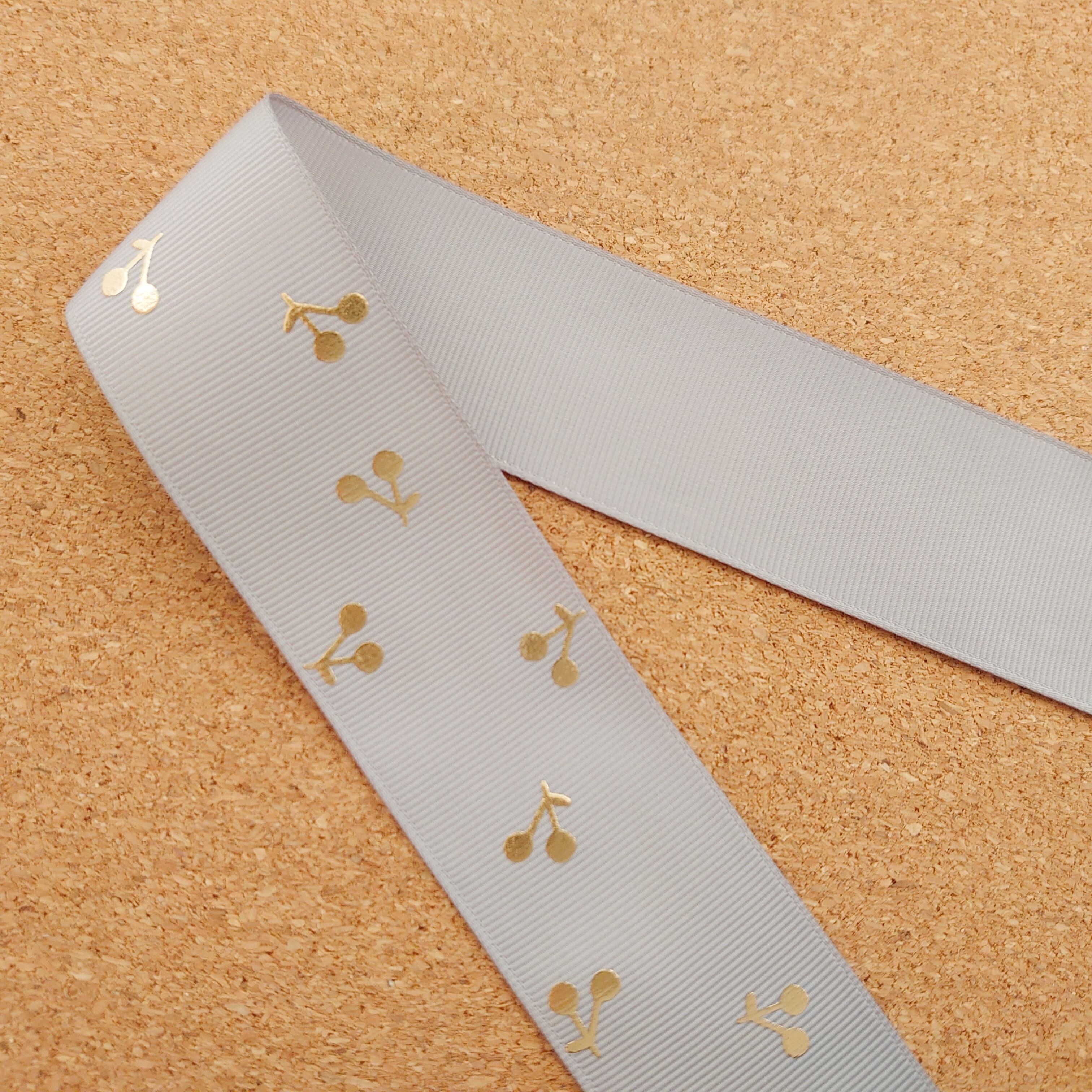 38mm グログランリボン 箔押し さくらんぼ | mignon