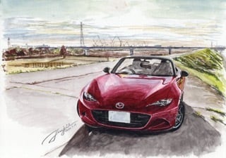 高画質水彩イラストデータ(MAZDA ROADSTER S 江戸川土手