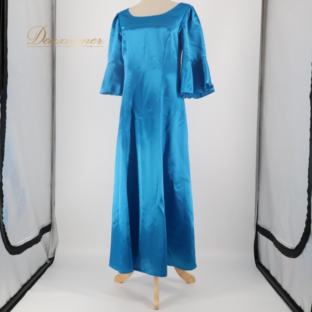 フラダンス 衣装 ワンピース ドレス アロハスタンダード ブルー系 ALOHA STANDARDS 日本製 光沢 上品 高級感 七分袖 かわいい 綺麗 鮮やか 華やか 明るい ハワイアン アロハ フラ ダンス レッスン 練習