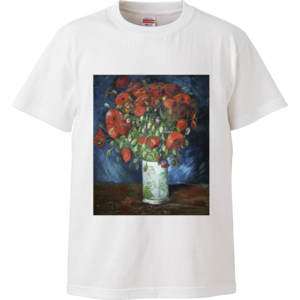 ポピーの花瓶（フィンセント・ファン・ゴッホ）：厳選名画Tシャツコレクション（ホワイト）・ゴッホグッズ・美術館グッズオンライン通販人気・ミュージアムショップグッズ・絵画グッズ・美術館お土産・ギフト【安心の送料込・税込】