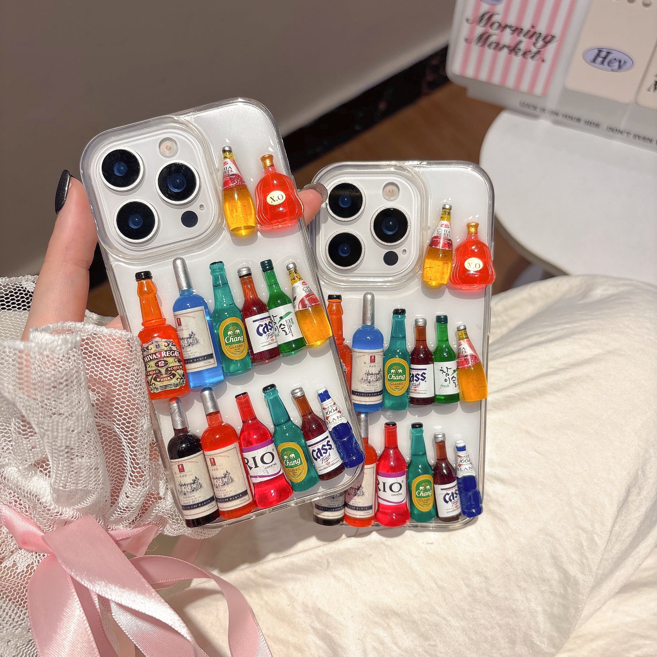 ミニチュア お酒 ボルト iPhone 17 16 15 14 13 12 ケース クリア 耐