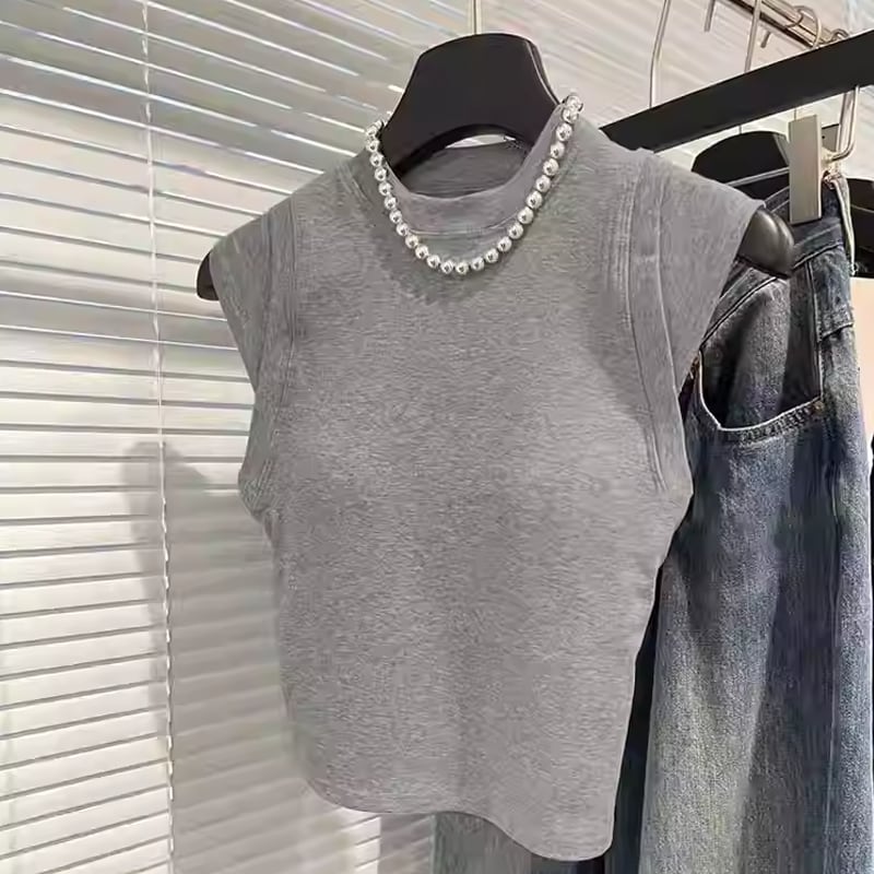 【tops】胸パット付きノースリーブトップス Q8436