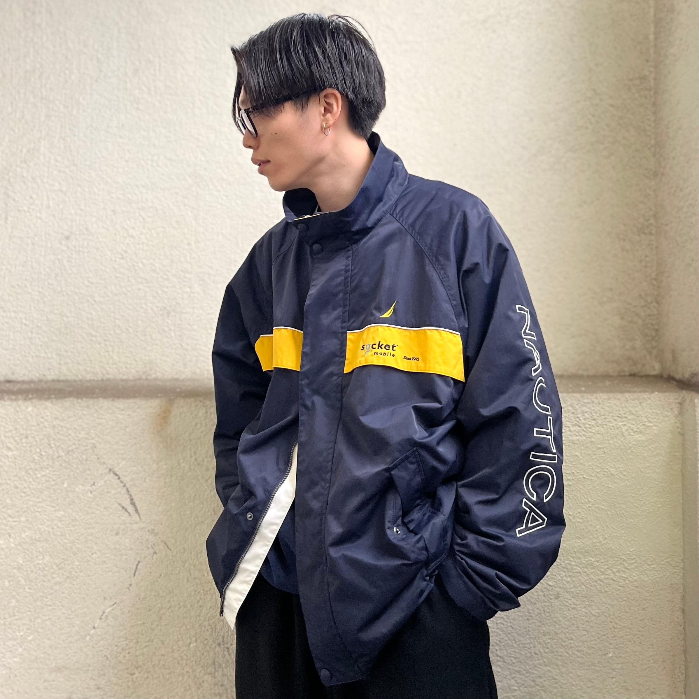 size:XXL【Nautica】ノーティカ セーリング ジャケット 企業ロゴ 紺 黄