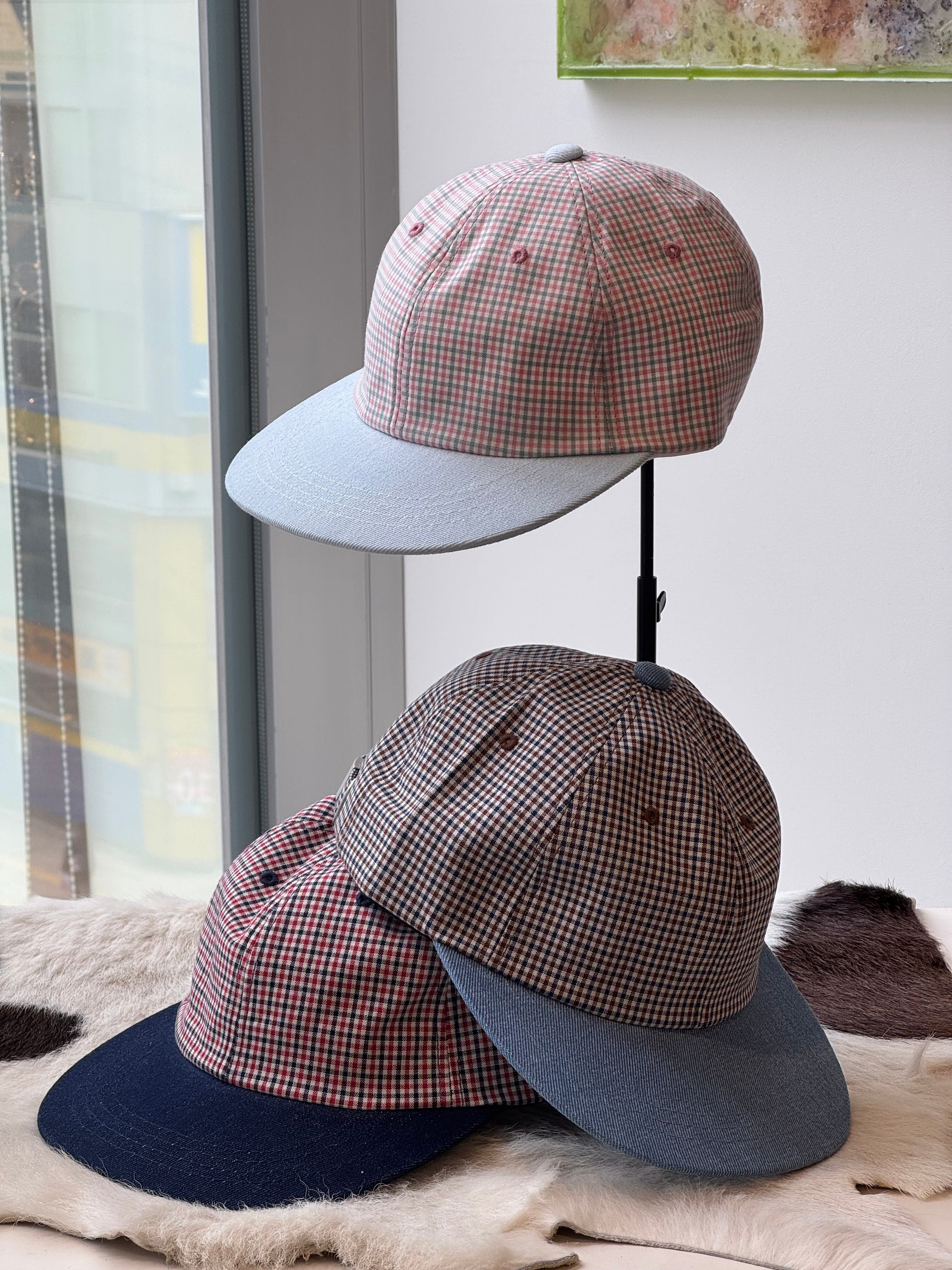 color block check cap