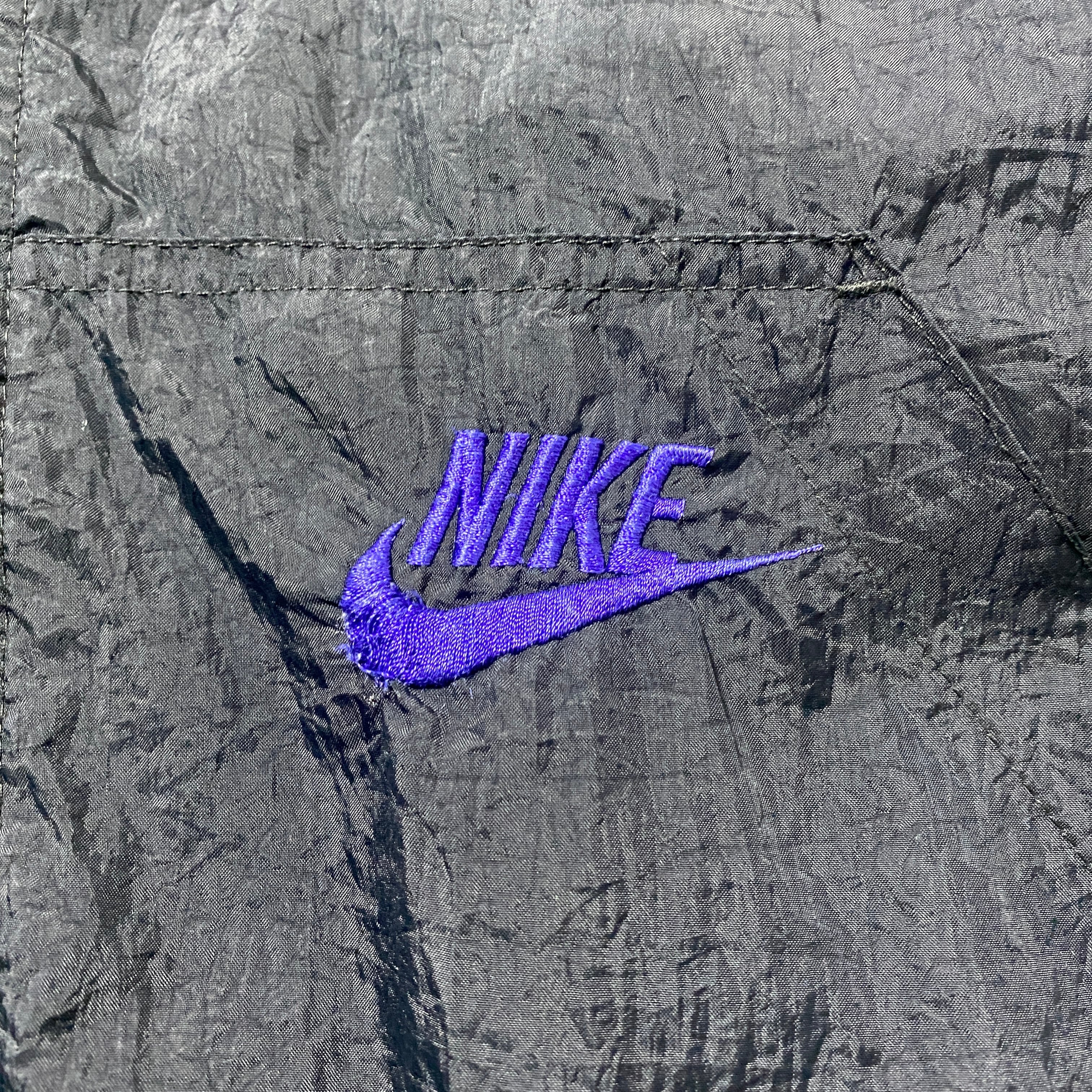 Size:XL】90's NIKE ナイキ スウォッシュ 刺繍ロゴ フード ブラック 黒